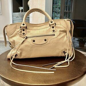 Cream Balenciaga Leather City Bag Medium